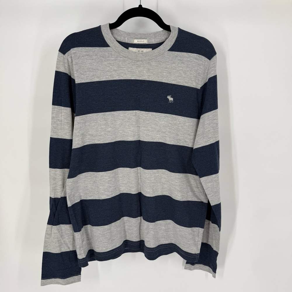 Abercrombie Fitch Muscle Long‎ Sleeve Crewneck Rugby Shirt Logo Y2k Striped 00s